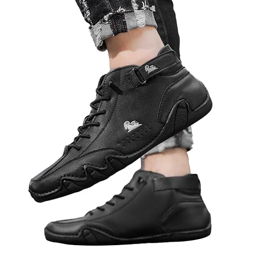 For Wiecel Barfußschuhe Leder | Barfußschuhe Herren Leder | Lederstiefel Herren | Wildleder Schuhe Herren | Leder Boots Herren Mode | Explorer Schuhe Herren | Rutschfeste Atmungsaktive Magic Sticker