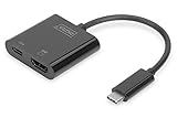 DIGITUS USB Typ-C Multiport Grafik Adapter, USB Type-C zu HDMI + USB C, Ladefunktion, 4K Ultra HD 60Hz, Kunststoff, Schwarz