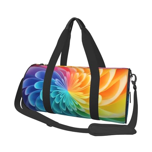 Rainbow Dynamic Reisetasche, Handgepäcktasche, Wochenendtasche, Übernachtungstasche, Sport, Turnbeutel für Damen und Herren, faltbar, runde Reisetasche für Reisen, Sport, Fitnessstudio, Schwarz,