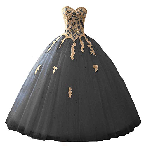 Zorayi Damen Elegante Liebsten Lang Tüll Formellen Abendkleid Ballkleid Hochzeitskleider Schwarz Größe 36