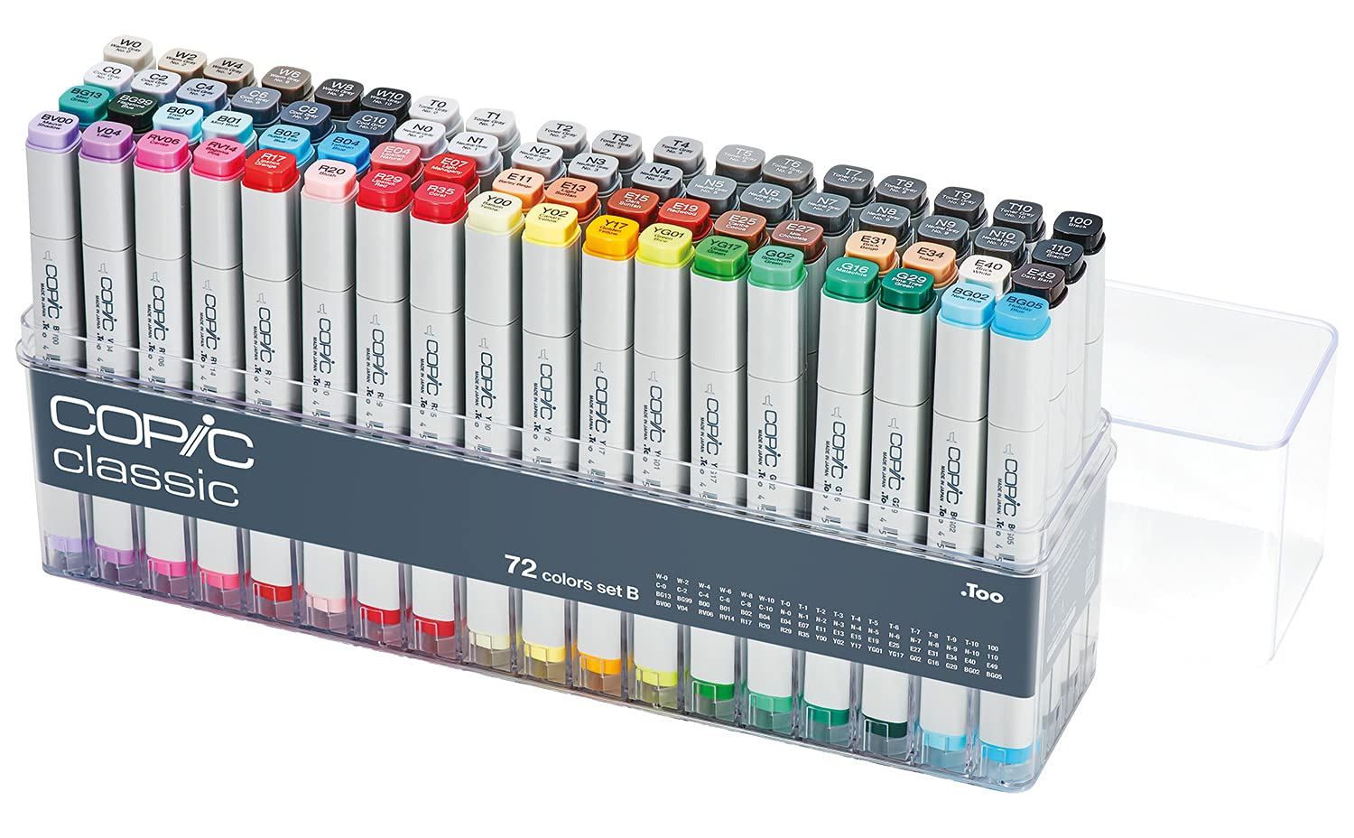 COPIC Classic Set "72 Colors B", 72er Set im Acryl-Display, Twin Marker mit einer mittelbreiten und einer feinen Spitze