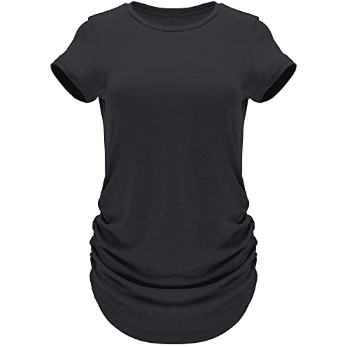 GO HEAVY Damen Multifunktions Fitness Sport T-Shirt Kurzarm Yoga Gym Sportshirt Crew-Neck Atmungsaktiv Schwarz XL