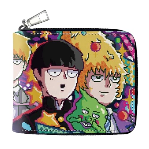 RYNDEX M-ob Psyc-ho 100 Geldtasche Anime, Spaß Süß Kawaii Kartenetui mit Münzfach, Kindergeldbörse für Ausweis Banknote Münze Foto(Color:Multicolor 4)