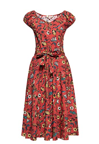 Queen Kerosin Damen Swing Kleid | Tropischer All-Over-Print | Sommerkleid | Hawaii | Sommerkleid | Tropical | Vintage | Rockabilly | Rockabella Hawaii