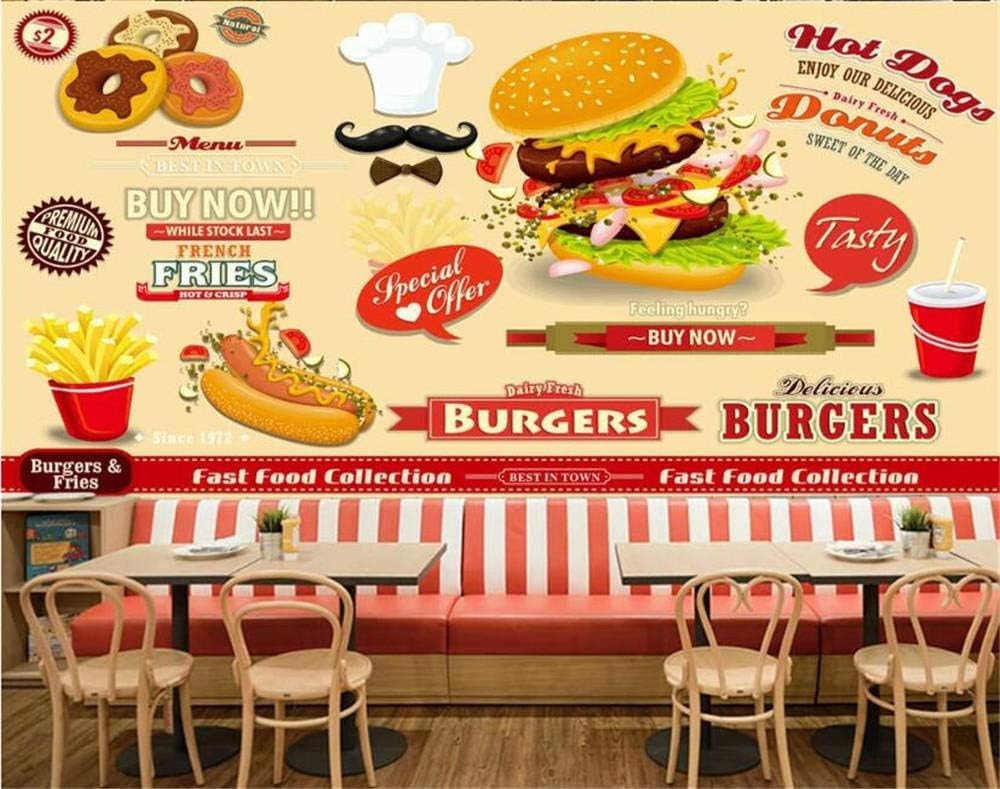 Hamburger Hot Dogs Pommes Frites Fast Food Restaurants Snack Bar 3D Tapete Poster Restaurant Schlafzimmer Wohnzimmer Sofa TV Dekorative Wand-300cm×210cm