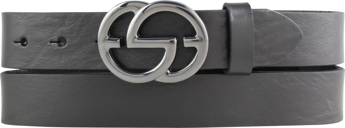 BELTINGER Damen-Gürtel EMIL aus Vollrindleder 3 cm | Schmaler Ledergürtel für Damen 30mm | Schwarz Metallic | Schwarz 80cm