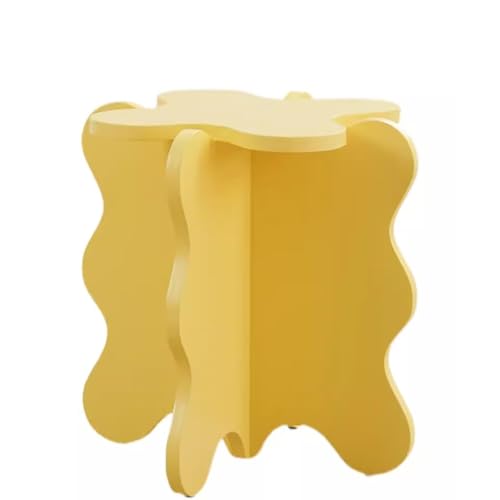 WuJin Mini Blütenblatt Couchtisch, Cartoon Massivholz Beistelltisch Wellenförmiger Nachttisch mit X-förmigen Beinen, Kleiner Farbiger Akzenttisch for Wohnzimmer Schlafzimmer(Yellow)