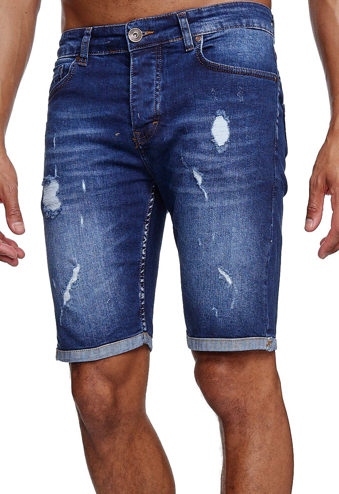 Reslad Jeans Shorts Herren Kurze Hosen Sommer l Used Look Destroyed Männer Denim Jeansshorts l Bermuda Capri Hose Regular Fit RS-2086 Blau W30