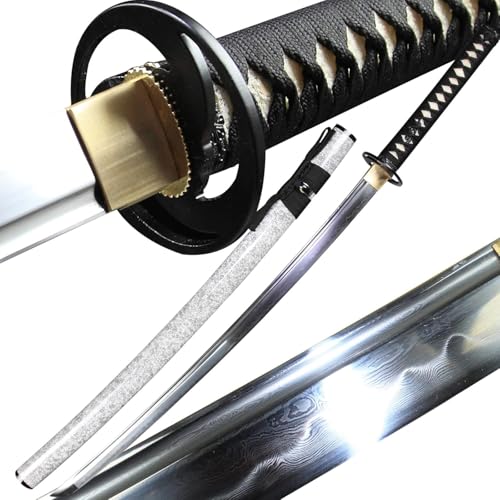 MAUXpIAO Katana-Schwert, scharf, echt, 100% handgefertigt, 103 cm, lehmgehärtetes Samurai-Schwert katana/A/103cm