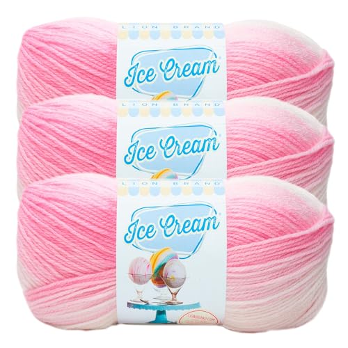 Lion Brand Yarn 923-207Z Eiscreme-Garn, Erdbeere, 3 Stück