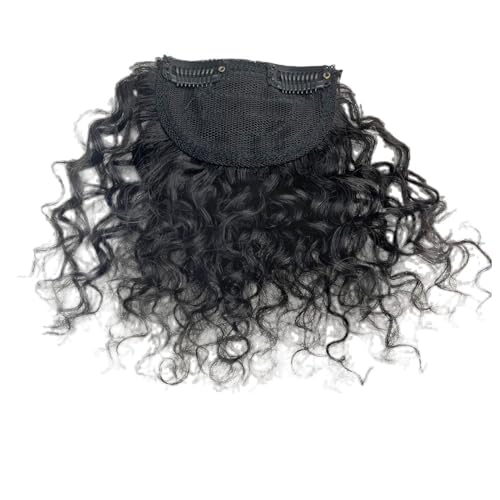 Pony Kurze Afro Kinky Curly Bangs Lockige Echthaar-Ponys for schwarze Frauen, Clip-in-Haarteile, brasilianische Echthaarverlängerungen, nicht remy Pony Haarspange(Natural Black)