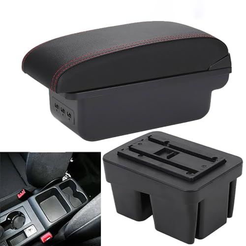 Kadue Auto Armlehnenbox für V-W Golf 7 Mk7 2014-2019, Mittelarmlehne Aufbewahrungsbox Mittelkonsole Armlehne Organizer mit USB-Ladeanschluss Zubehör,C/Red-line-with USB