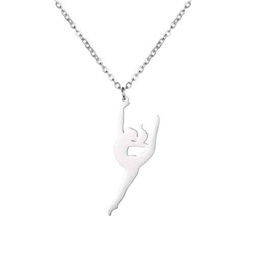 Belachick Retro Halskette Ketten Schmuck Herren Frauen Anhänger Necklace Tänzerin Turnerin Gymnastik Anhänger Halskette Ballett Gym Mädchen Halsketten Sport Geburtstags Style1-Silvercolor