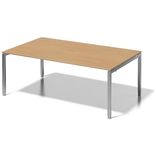 BISLEY Cito Chefarbeitsplatz/Konferenztisch, 650-850 mm höheneinstellbares U, H 19 x B 2000 x T 1200 mm, Dekor buche, Gestell Silber, Metall, Bc355, 120 x 200 x 85 cm