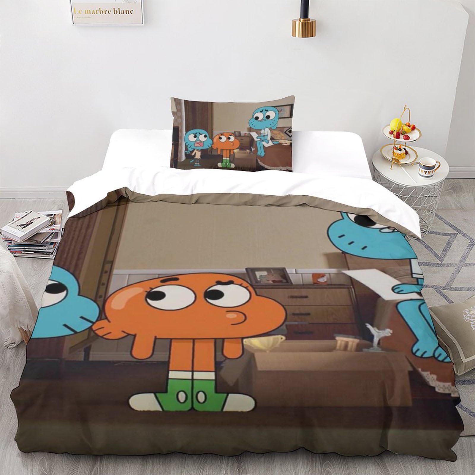 UKALOU The Amazing World of Gumball 3D-Druck Cartoon-Animation Bettwäsche Set Mit Reißverschluss, Superweiche Mikrofaser Bettbezug Und Kissenbezüge, Kinder Single（135x200cm）