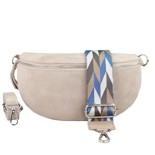 BLADE Bauchtasche Damen, Handgemachte Wildledertasche, Crossbody Bag, Gürteltasche Echtes Leder mit 2 abnehmbaren/verstellbaren breiten Gürteln, Umhängetasche aus Italien, Geschenk für Sie -Beige