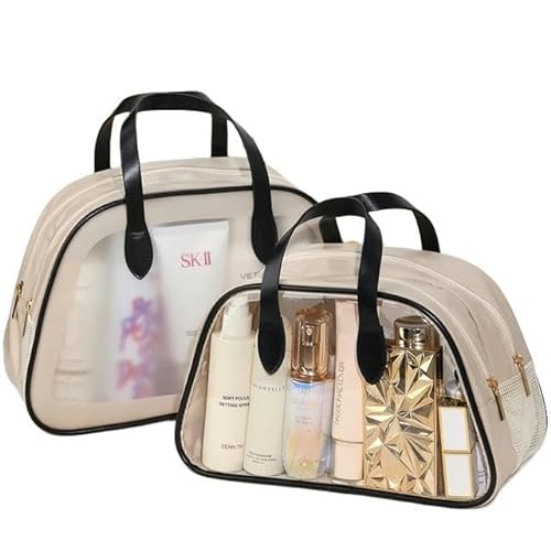 Kosmetiktasche Reisen Sie Große Kapazität wasserdichte PVC -Aufbewahrungs -Toilettenbeutel Doppelschicht Kosmetikbeutel Für Frauen-Beige-S