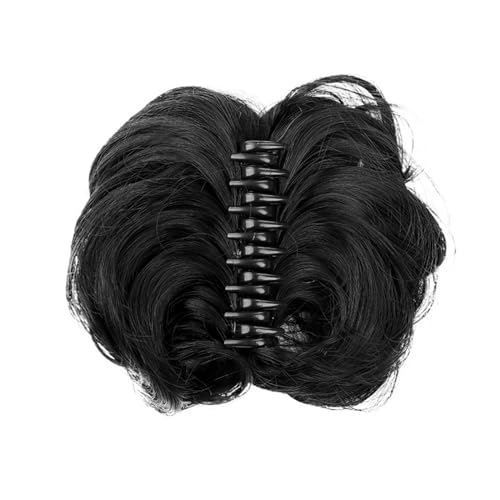 Haarteil Damen-Haarknoten, synthetische Bänder, kurze, lockige Chignon-Haarnadeln, Krallen-in-Haarteile for künstliches Kunsthaar, Haargummi, Schwarzbraun Haarverlängerung(1pcs)