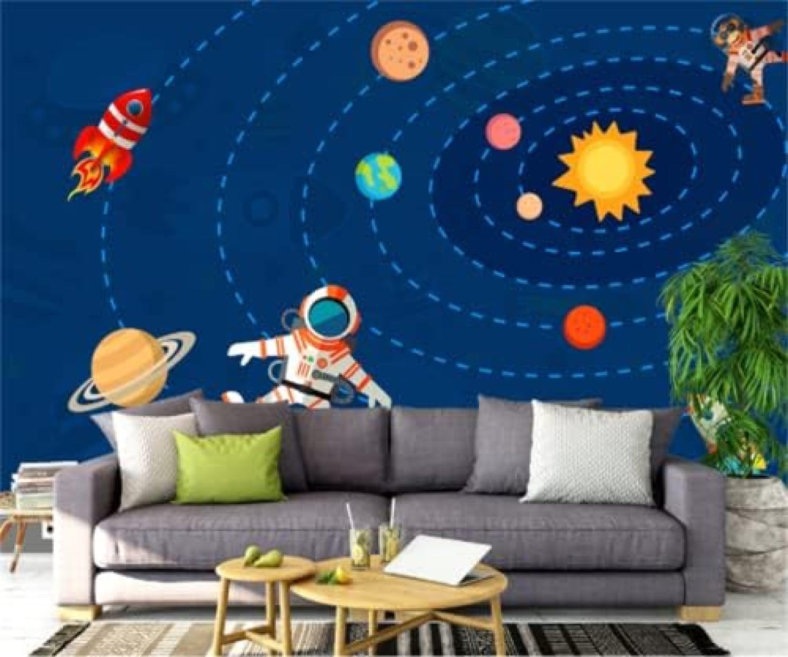 XLMING Cartoon Sonnensystem Sternenhimmel Kinderzimmer 3D Tapete Wohnzimmer Sofa Schlafzimmer Esszimmer Home Dekoration Wand-400cm×280cm