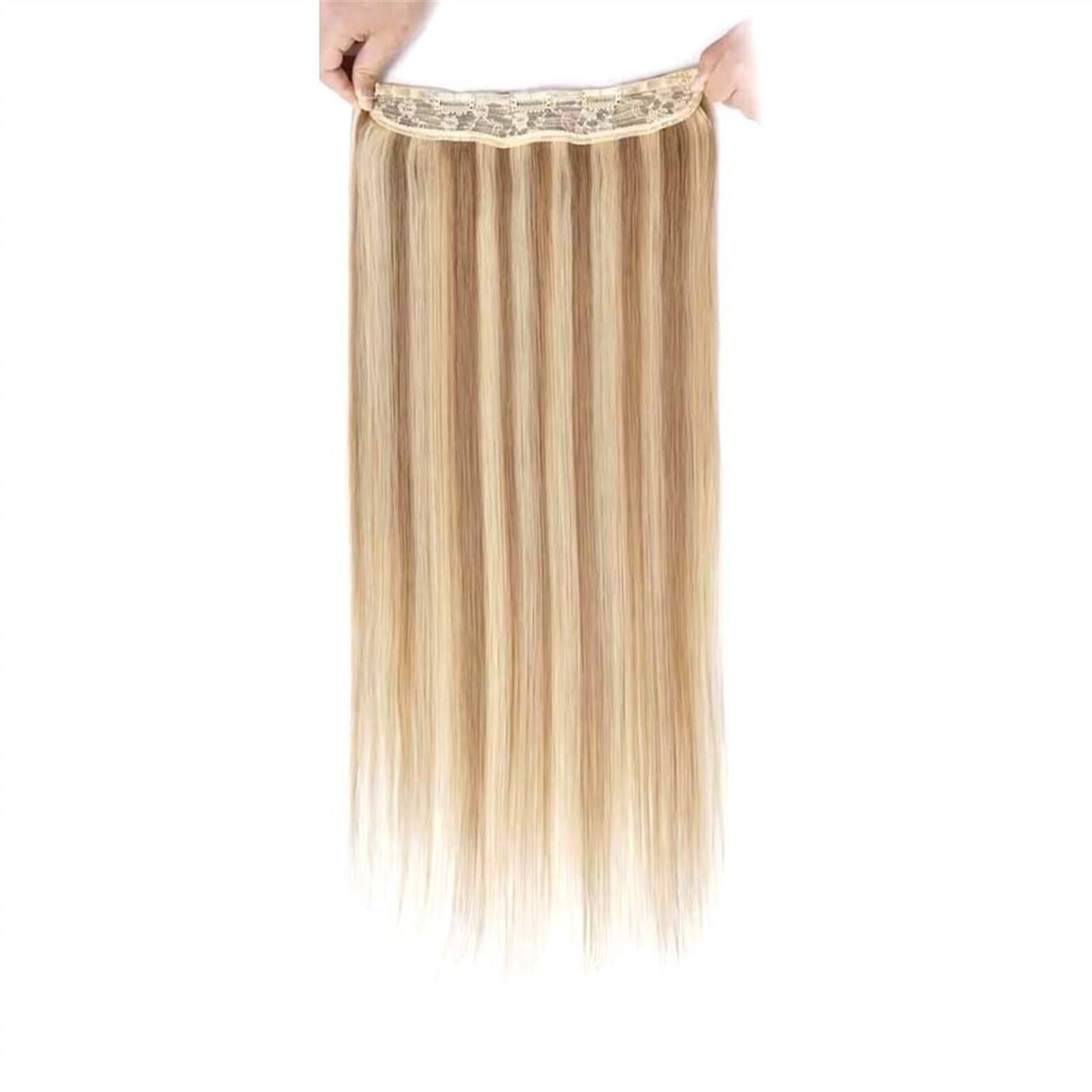 Clip-in-Haarverlängerungen Draht-Haarverlängerung, Echthaar for Frauen, Blond 8# mit Bleichblond 613#, natürliches glattes Haar, einteilig, for den ganzen Kopf Clip-in-Haarverlängerungen aus Echthaar(