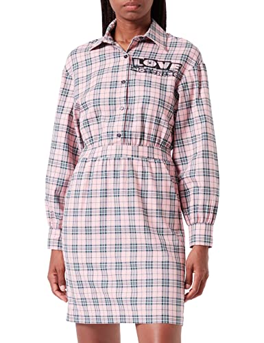 Love Moschino Damen Long Sleeves Shirt in 100% Cotton Check Flannel Dress, Rosa, 38 EU