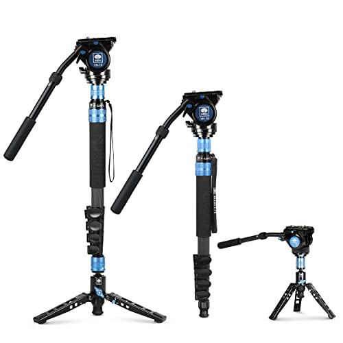 SIRUI P-325FL Einbeinstativ aus Kohlefaser, 179,6 cm, leicht, professionelles Video-Einbeinstativ mit VH-10 Fluid-Videokopf, Stativbasis, Flip-Locks für DSLR-Kamera, maximale Belastung 6 kg