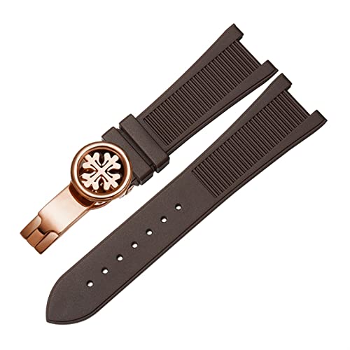 SCRUBY Zum Pp Patek Philippe Silicon Uhrengürtel 5711 5712G Nautilus Uhrengurt Spezielle Schnittstelle 25mm*13mm Uhrenband(Brown-rosegold-B)