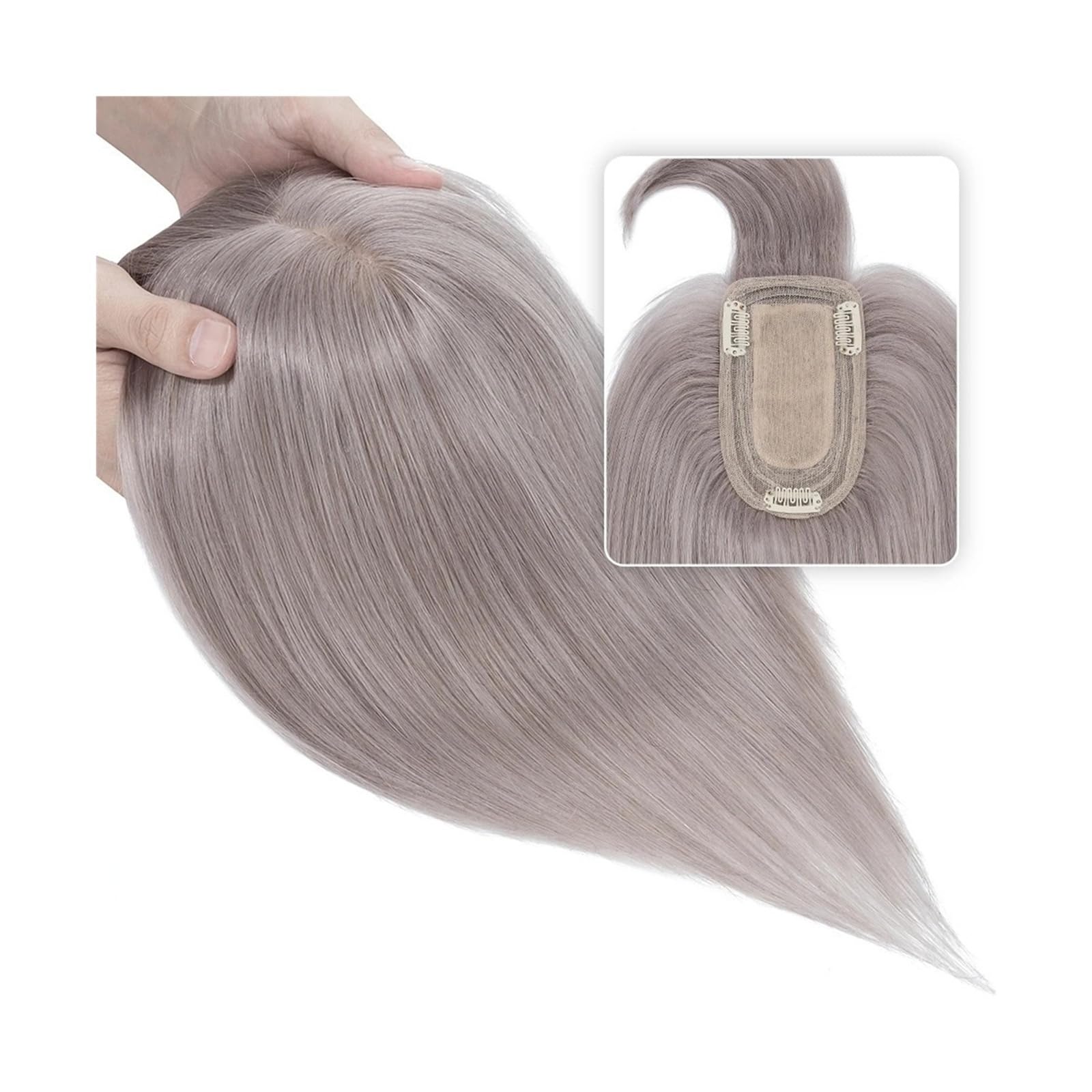 Haartopper für Frauen Glattes Echthaar-Toupet mit Pony, Clip-in-Echthaarteile, 7 x 12,5 cm, Seidenbasis, obere Aufsätze for Haarausfall, dünner werdendes Haar, Ersatzverlängerungen Haarteil Topper Tou