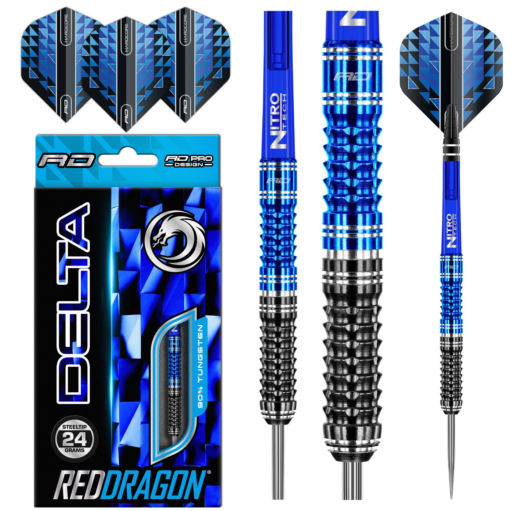 RED DRAGON Delta 1: 24g Tungsten Darts mit Flights und Schäfte