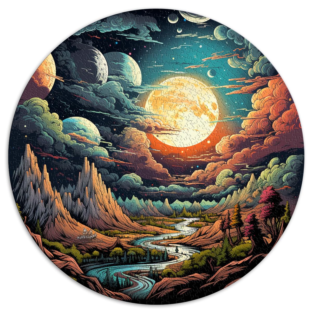 Puzzle für Berge, Mond, Weltraum, 1000 Teile, 26,5 x 26,5 Zoll, Lernspielzeug, interessantes Puzzle zur Stressreduzierung