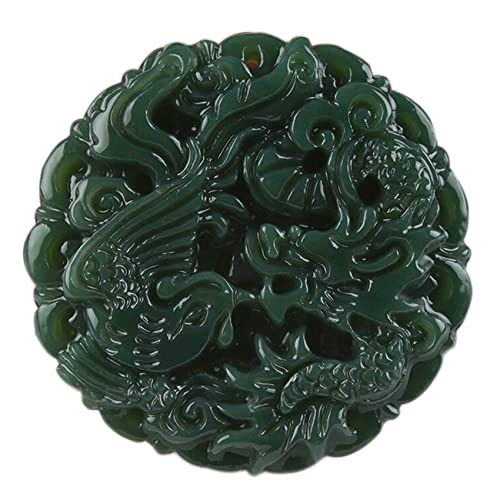 Natürliche Hetian Jade Halskette Drache Phönix Charm Anhänger Halskette mit Kordel Feng Shui Reichtum Halskette for Frauen Männer Talisman Stein Grüne Jade Halskette Amulett Edelstein Halskette