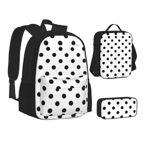 WURTON Rucksack für Teenager, 3-in-1 (Federmäppchen + Schultasche + Lunchtasche) mit Punktemuster