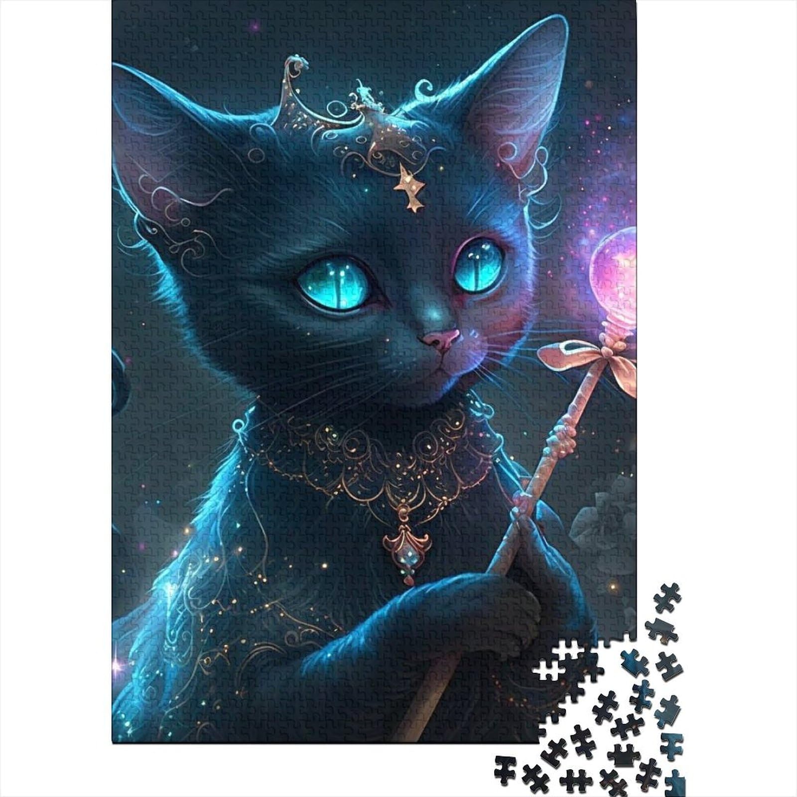 1000-teiliges Puzzle für Erwachsene und Teenager, Kunst, bunte Katzen, Holzpuzzle für Erwachsene, Puzzlespielzeug mit passendem Poster und Wissensblatt, 75 x 50 cm