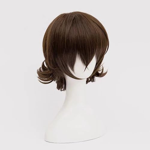 WCCNKK Bungo Stray Dogs Dazai Osamu Cosplay Perücke Braune Kurze Haare Für Männer Comic Rollenspielperücken + Perücke Kappe, Geeignet Für Halloween-Party, Nachtleben, Anime-Geschenk