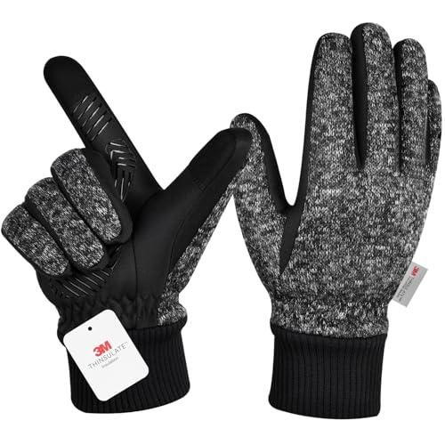 Winterhandschuhe für Herren und Damen, 3M Thinsulate-Thermo-Handschuhe, Touchscreen-Fahrradhandschuhe, kaltes Wetter, warme Handschuhe, Fahrradhandschuhe zum Skifahren/Radfahren/Laufen/Wandern/Fahren, dunkelgrau, M