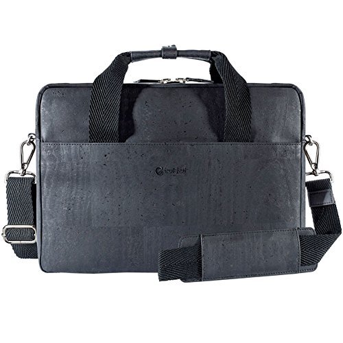 Corkor Veganer Kurier Handtasche Messenger Aktentasche Laptoptasche Korkleder Schwarz