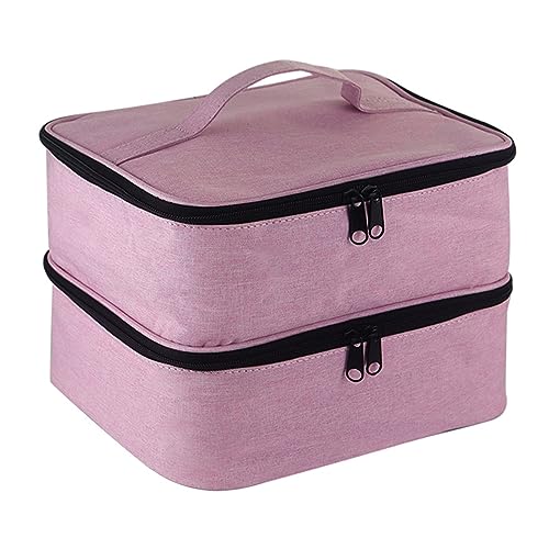 ohodhmnu Damen-Tragetasche, Nagellack-Tasche, Aufbewahrungskoffer mit Griff für NailTech, doppellagige Tragetasche, hält 30 Flaschen Nagellack, rose, with ribbon