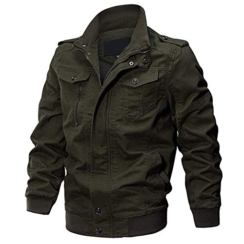 Idopy Herren Military Zip Up Oberbekleidung Baumwolle Jacke Mantel mit Schultergurten Grün 2XL/M