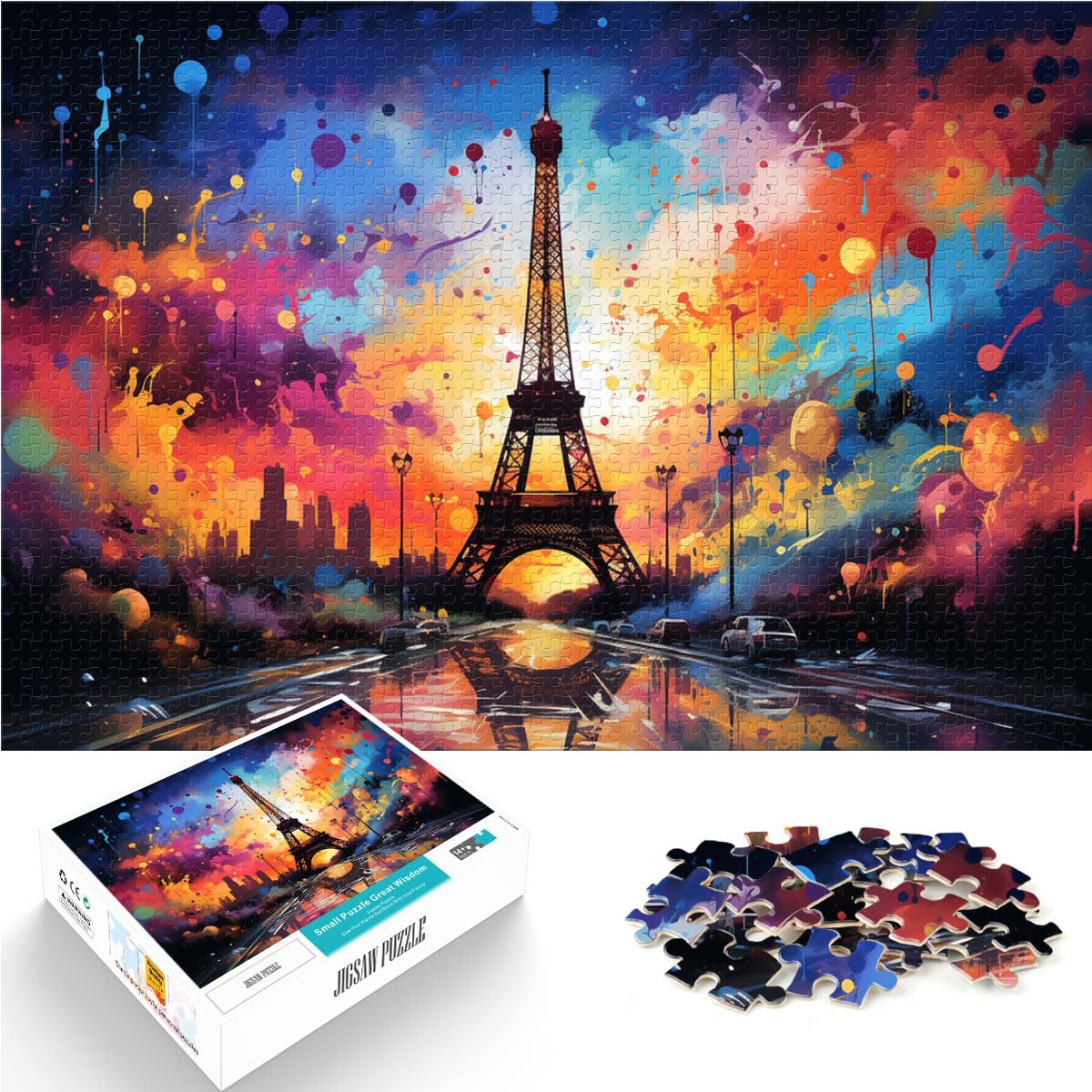 Puzzle für farbenfrohen Eiffelturm, 1000 Puzzles für Erwachsene, Holzpuzzle, jedes Teil ist einzigartig – anspruchsvolles, unterhaltsames Familienspiel, 1000 Teile (50 x 75 cm)