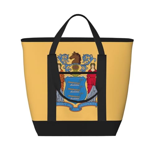 YQxwJL Isolierte Kühltasche mit Flagge von New Jersey, großes Fassungsvermögen, Einkaufstasche, Reisen, Strand, wiederverwendbare Einkaufstasche für Erwachsene, Schwarz, Einheitsgröße