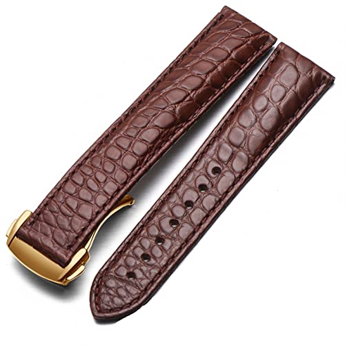 SCRUBY Crocodile Leder Uhrengurt Männer und Frauen Stil für Omega Seahorse Deville 18mm 19mm 20mm Original Uhrenband(Brown-gold,18mm)