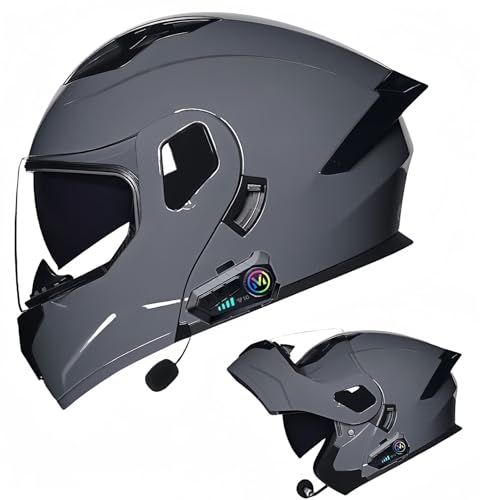 Modulare Bluetooth-Motorradhelme, ECE-Zugelassener Dual-Visier-Motorradhelm, Integriertes Dual-Lautsprecher-Mikrofon, Für Erwachsene, Männer, Frauen B,XL59-60CM