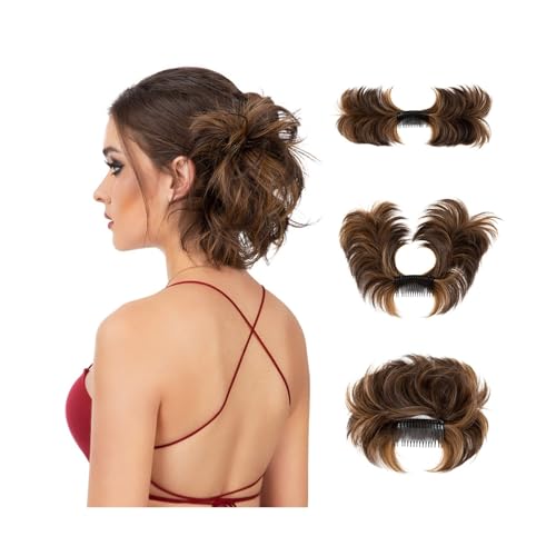 Haarteile Haarknoten Clip-In-Haarteile, Donut-Hochsteckfrisur, Kunsthaar-Dutt-Extensions, unordentliches lockiges Haar, Chignon, Haargummis, Haarteile for Frauen Brötchen Haare(Iced Mocha)