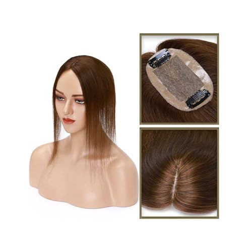 Haartopper für Frauen Haar-Topper aus echtem Menschenhaar, 6 x 9 cm, Mittelteil, Seidenbasis, Damen-Topper, Clip-in-Haarverlängerung, glattes Haarteil for Haarausfall, dünner werdendes Haar Haarteil T