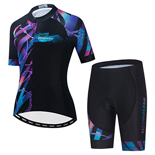 Hotlion Radtrikot Damen Set Kurzarm Fahrradbekleidung Frauen Sommer Fahrradkleidung Fahrradtrikot Rennrad Outfit CF2