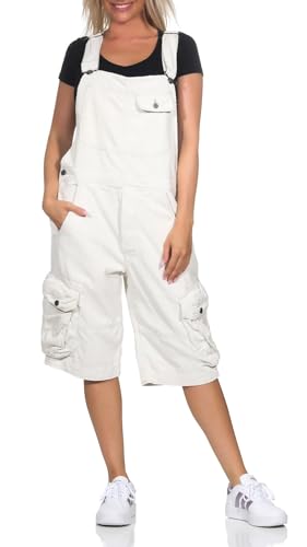 Jet Lag Damen kurze Latzhose Cord Cargo Shorts T03 Stone S