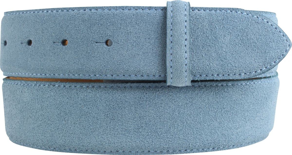 BELTINGER Wechselgürtel aus Veloursleder ohne Schnalle 4 cm | Druckknopf-Gürtel für Damen Herren 40mm | Wildleder-Gürtel 4cm | Jeansblau 95cm