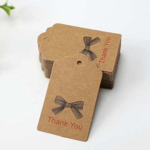 100 Stück 5 x 3 cm handgefertigte Dankeschön-Anhänger aus weißem Kraftpapier, Anhänger für Kleidungsstücke, Schuhe, Taschen, Hängeetiketten, Paketkarten, Kuchen, Kekstüten, Zubehör-4