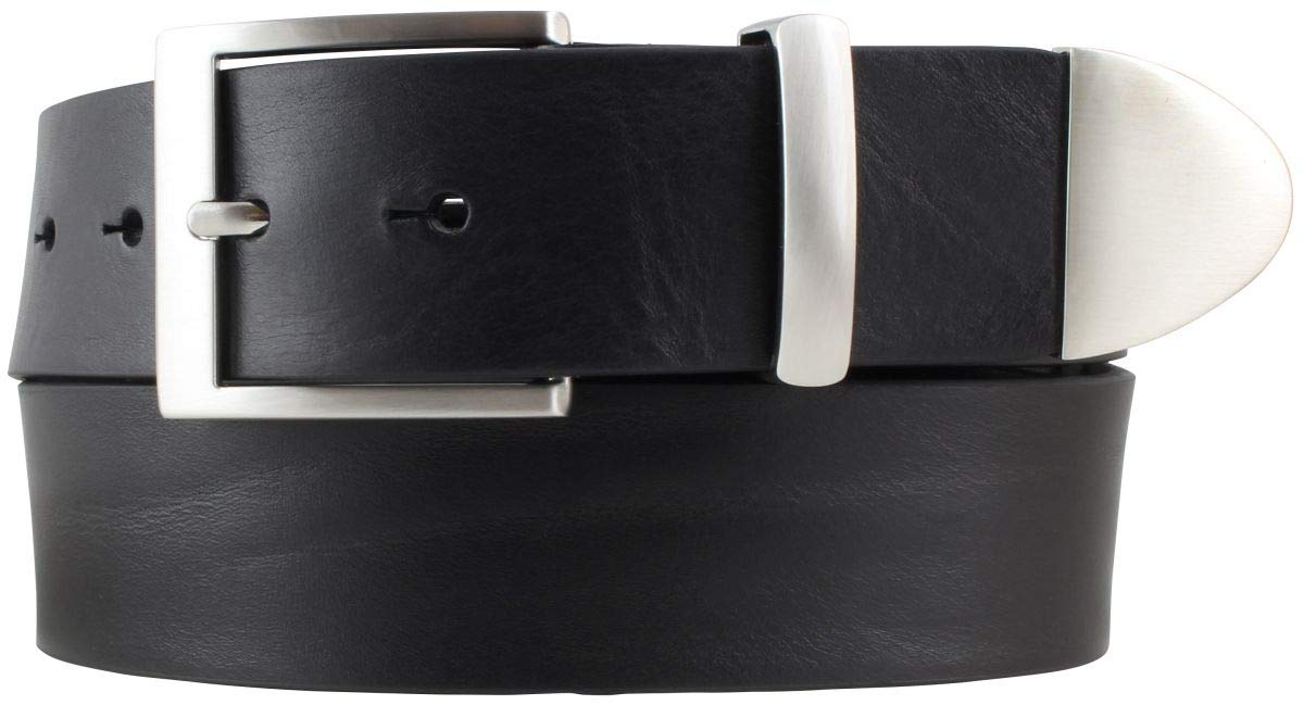 BELTINGER Gürtel aus Vollrindleder mit Spitze/Schlaufe aus Metall 4 cm | Jeans-Gürtel Damen Herren 40mm | Vollleder-Gürtel | Schwarz 125cm