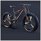 REOTEL 26 Zoll Mountainbike Herren Damen Mountainbike Fatbike, 7/21/24/27/30 Gang-Schaltung Erwachsene Fette Reifen Fahrrad, Rahmen Kohlenstoffstahl Vollfederung Bike,Black 3 Spoke,30 Speed